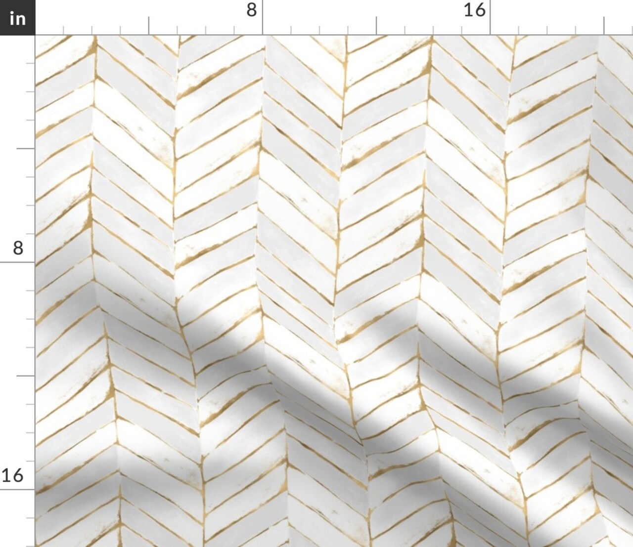 Chevron Painted White Gold Stripe Herringbone Mod Golden Print Look Custom Printed Fabric by Spoonflower Various Fabrics by the Yard or Fat Quarter